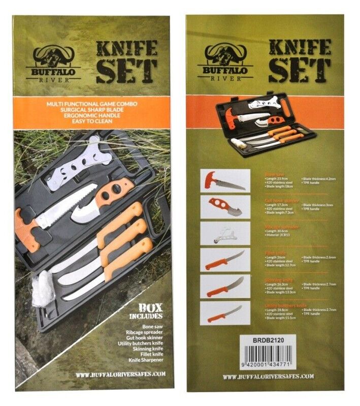 Buffalo River Hunting Knife Set With Sharpener - In A Hard Plastic Case