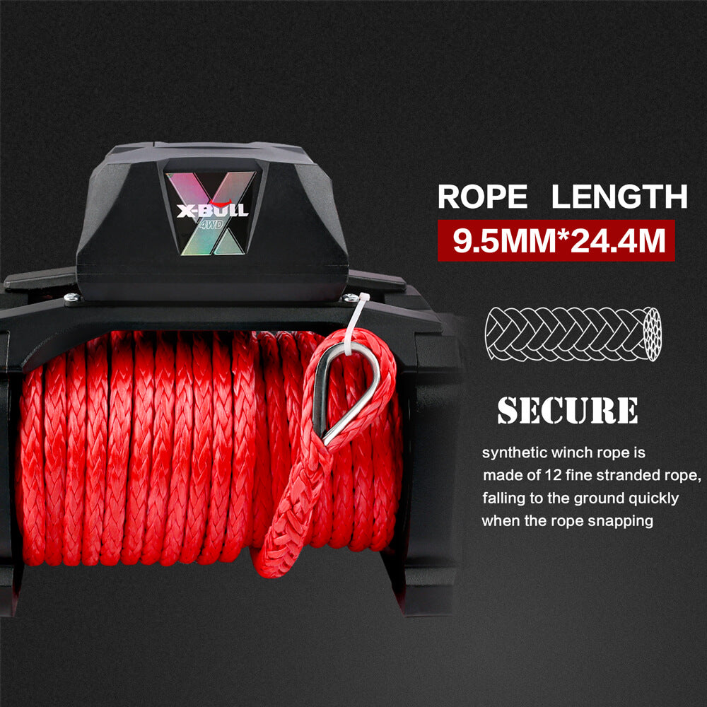 X-BULL 12V Electric Winch 14500LBS synthetic rope with winch mounting plate